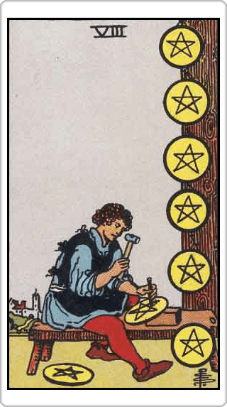 Eight of Pentacles (8 เหรียญ)